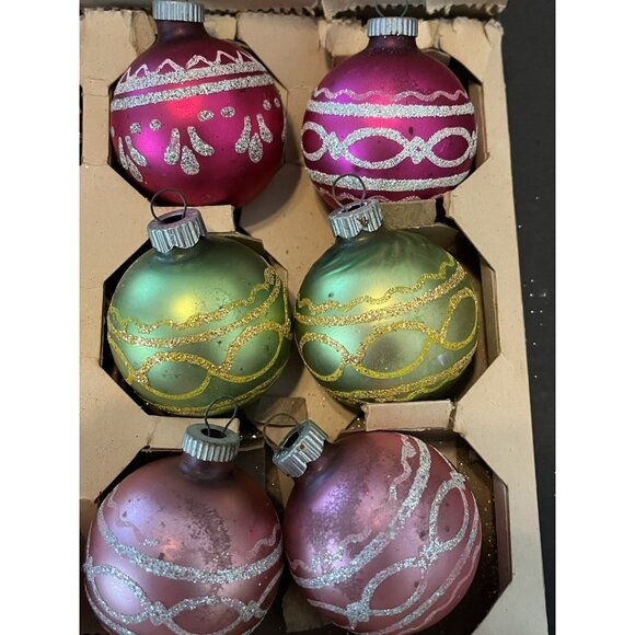 12 Shiny Bright Christmas Ornament Mica MCM Mercury Glass Some Matching With Box - Picture 2 of 12